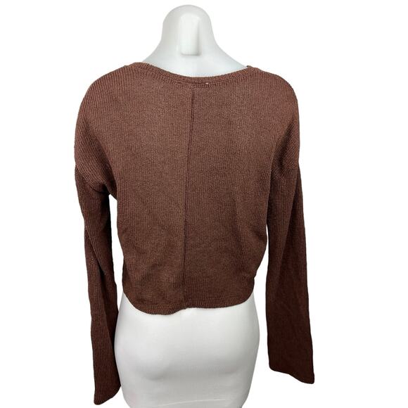 Zara Trafaluc Brown Knitted Crew Neck Long Sleeve Pullover Cropped Sweater Top M - Picture 2 of 3